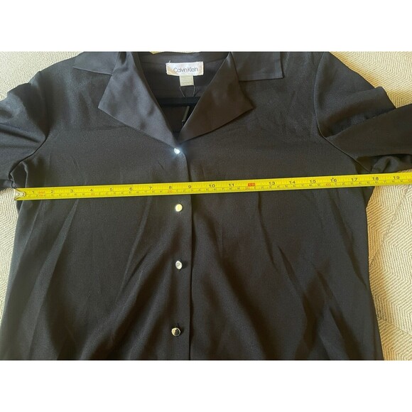 NEW Calvin Klein Petite Small Black Silver Button Down Long Sleeve Blouse Office - Picture 13 of 14